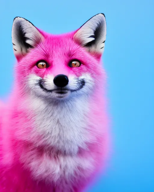 Prompt: pink fox, blue background, 8 k, 8 5 mm f 1. 8