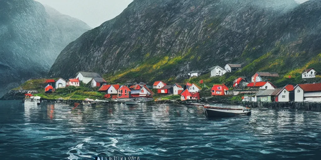 Image similar to a small fishing village nestled in the fjords of norway by alena aenami, petros afshar speedart