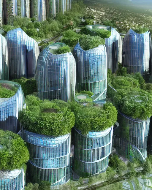 Image similar to a beautiful 3d renderings of buildings, architecture by Vincent Callebaut architecture. green architecture, 14mm, cinematic , high resolution 4k, cg architects, vray