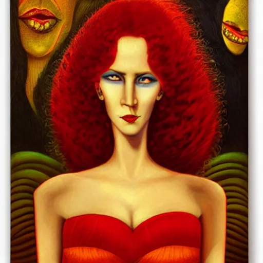 Image similar to Portrait of a beautiful Woman with red hair, yellow eyes by Michael Hutter