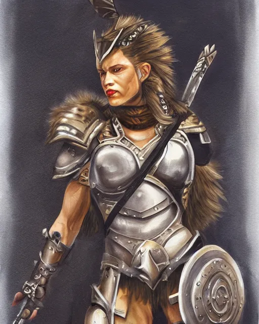 Prompt: a fierce and muscular warrior princess in full armor, fantasy character portrait, dark and atmoshperic gouache