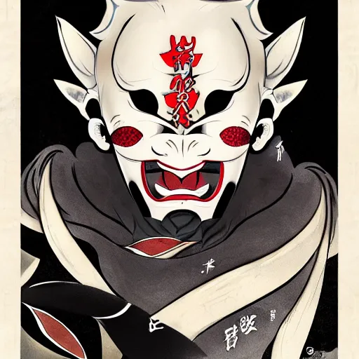 Prompt: portrait of a plagiat in a hannya mask, anime fantasy illustration by tomoyuki yamasaki, kyoto studio, madhouse, ufotable, trending on artstation