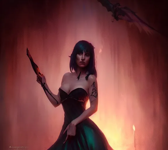 Image similar to morrigan aenslandcasting magic, a charming succubus, strapless dress, fantasy, d & d, by greg rutkowski and raymond swanland, sharp focus, trending on artstation, 8 k realistic digital art, cryengine, symmetric, sharp focus, concept art, frostbite 3 engine