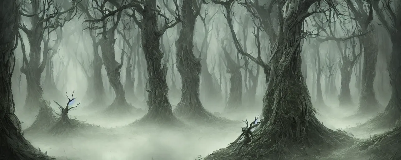 Prompt: a spooky forest made of knees knees, stunning intricate concept art by senior artist, fantasy art, matte painting, storybook illustration