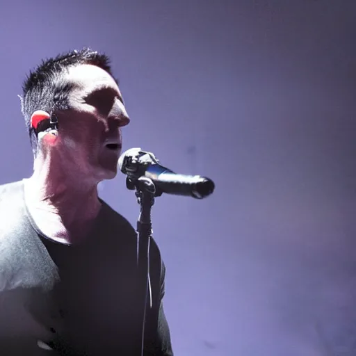 Prompt: Trent Reznor playing NIN concert in 2150 futurepunk