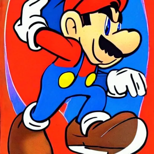 Image similar to 1940s disney film about super mario and sonic the hedgehog