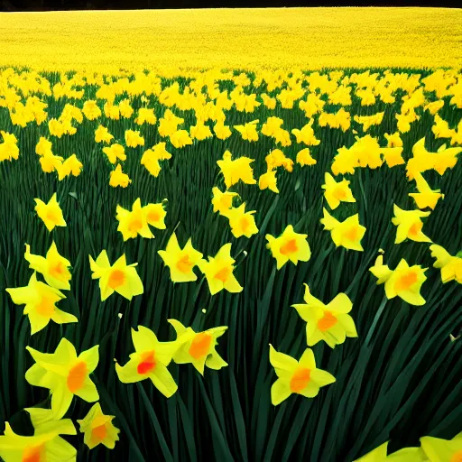 Image similar to i wandered lonely as a cloud, that floats on high o'er vales and hills, when all at once i saw a crowd, a host, of golden daffodils