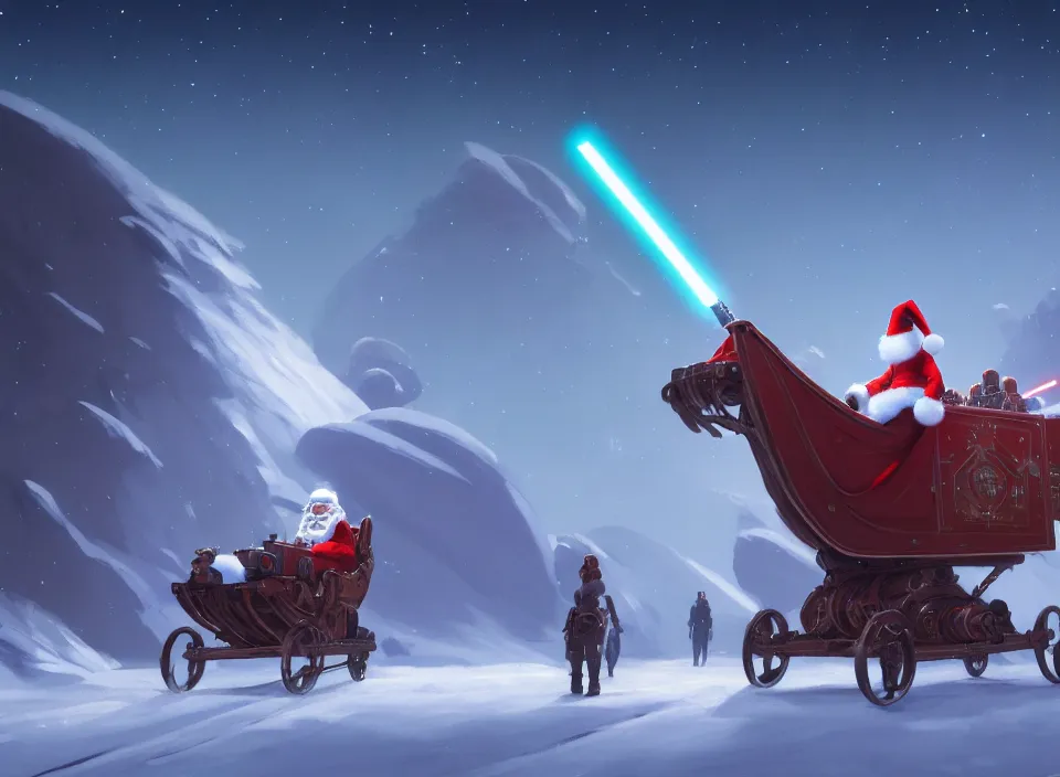 Image similar to extremely detailed concept art of a star wars santa sleigh by makoto shinkai and lois van baarle, ilya kuvshinov, rossdraws, global illumination, octane render, digital art, trending on artstation, sharp focus, 4 k