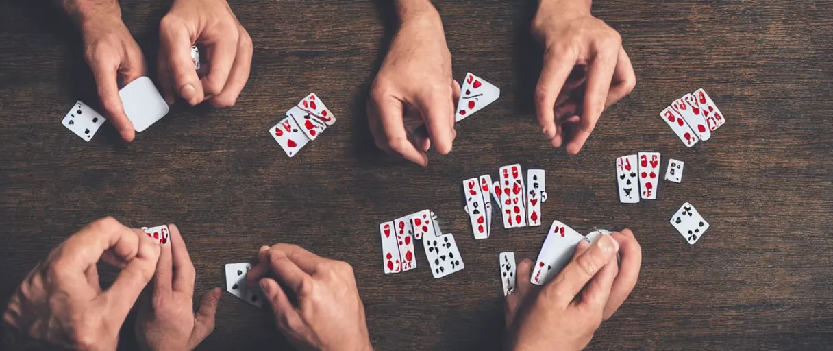 Image similar to a high quality color extreme creepy atmospheric wide dutch angle hd 4 k film 3 5 mm photograph of closeup of hands of caucasian men playing cards, smoking cigarettes with full ashtray on a table