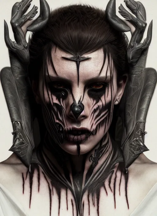 Image similar to ultra realistic, male human predator, goth, tattoos, leather, fantasy, flesh, bone, body horror, intricate details, eerie, highly detailed, octane render, 8 k, art by artgerm and alphonse mucha and greg rutkowski