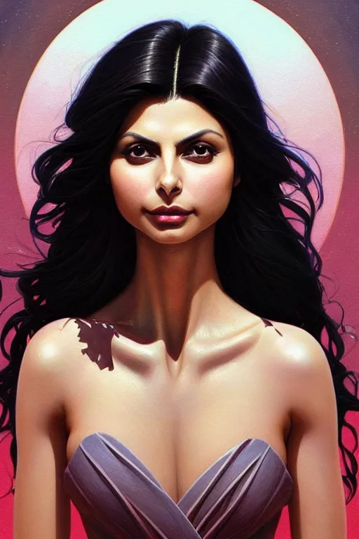 Prompt: a beautiful Morena Baccarin with long dark hair, marble statue, intricate, highly detailed, digital painting, artstation, official media, anime key visual, concept art, rich vivid colors, ambient lighting, sharp focus, illustration, art by Artgerm, Makoto Shinkai, Ilya Kuvshinov, Lois Van Baarle, and Rossdraws