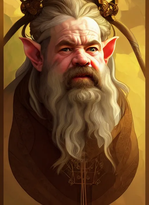 Image similar to portrait of an dwarf - elf using the golden ratio, highly detailed, digital painting, artstation, sharp focus, illustration, art by tan zi and ayanamikodon and alphonse mucha and wlop