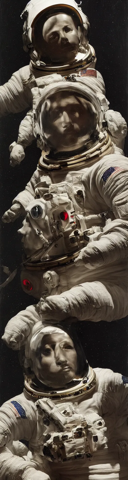 Image similar to a detailed bust of an astronaut by caravaggio, dynamic lighting, cinematic, epic composition, masterpiece