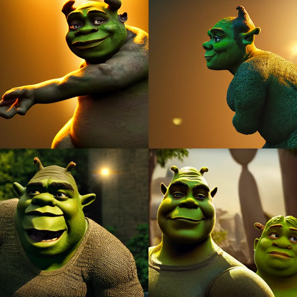 Prompt: bronze statue of Shrek movie still, cinematic lighting, dramatic, octane render, long lens, shallow depth of field, bokeh, anamorphic lens flare, 8k, hyper detailed, 35mm film grain