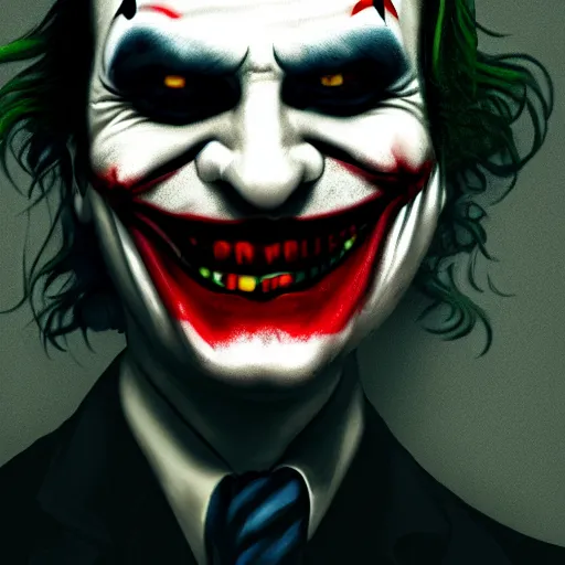 Image similar to joker, smiling, unnatural grin, horror, creepy, smoke, black, dark, glow