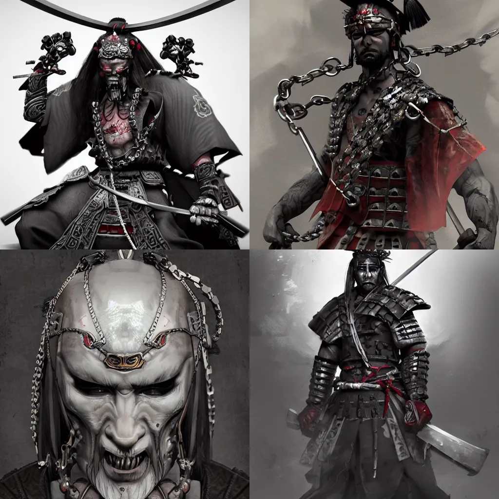 Prompt: Samurai chains ink undead, artstation, cgstudio