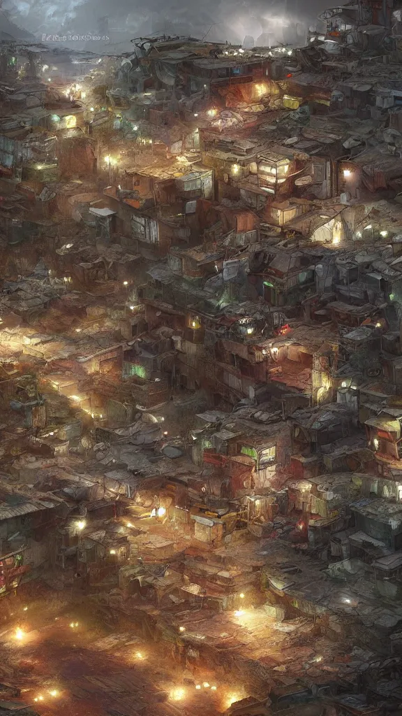 Prompt: a beautiful highly detailed matte painting of a huge derelict cargo favela vibrant color boost light shaft by Jose Daniel Cabrera Pena and Leonid Kozienko, concept art