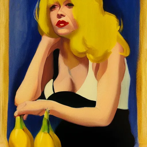 Image similar to blondie singer with banana, edward hopper painting