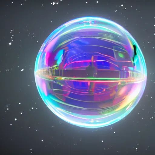 Prompt: a giant holographic soap bubble floating in space, unreal engine 5