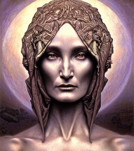 Image similar to detailed realistic beautiful young alien robot jessica lange as queen of mars face portrait by jean delville, gustave dore and marco mazzoni, art nouveau, symbolist, visionary, gothic, pre - raphaelite. horizontal symmetry by zdzisław beksinski, iris van herpen, raymond swanland and alphonse mucha. highly detailed, hyper - real, beautiful