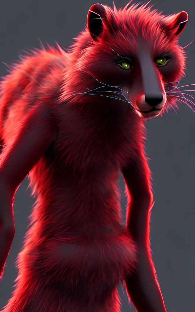 Prompt: furry - male - red - black - weasel - chaos theorist - fursona uhd ue 5 visual novel pc game expressions, photorealistic