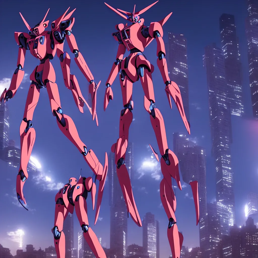 Prompt: photorealistic CGI of Evangelion EVA-01 mecha robot giant in city futuristic at night