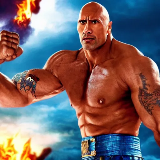 Prompt: dwayne the rock johnson in fist of the north star, 4 k