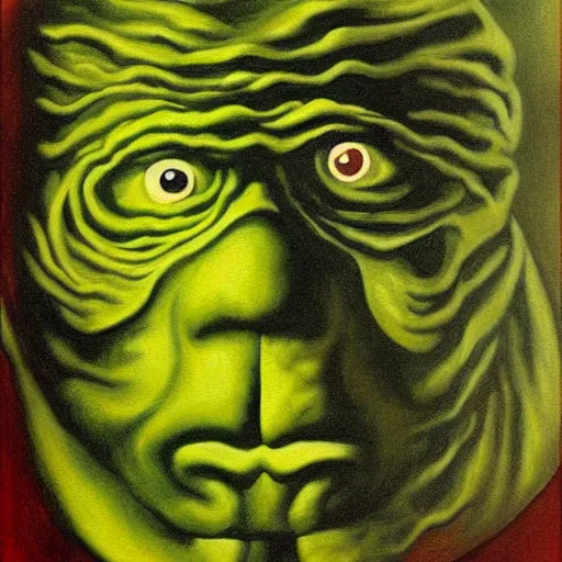 Image similar to creature from the black lagoon detailed painting by rene magritte