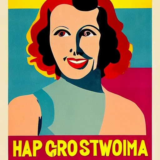 Image similar to a 1 9 2 8 colorful poster. happy, healthy, beautiful, smiling, sporty, glowing greta garbo in decent swim wear.