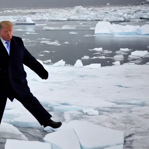 Prompt: donald trump lost and confused on the arctic tundra during a blizzard