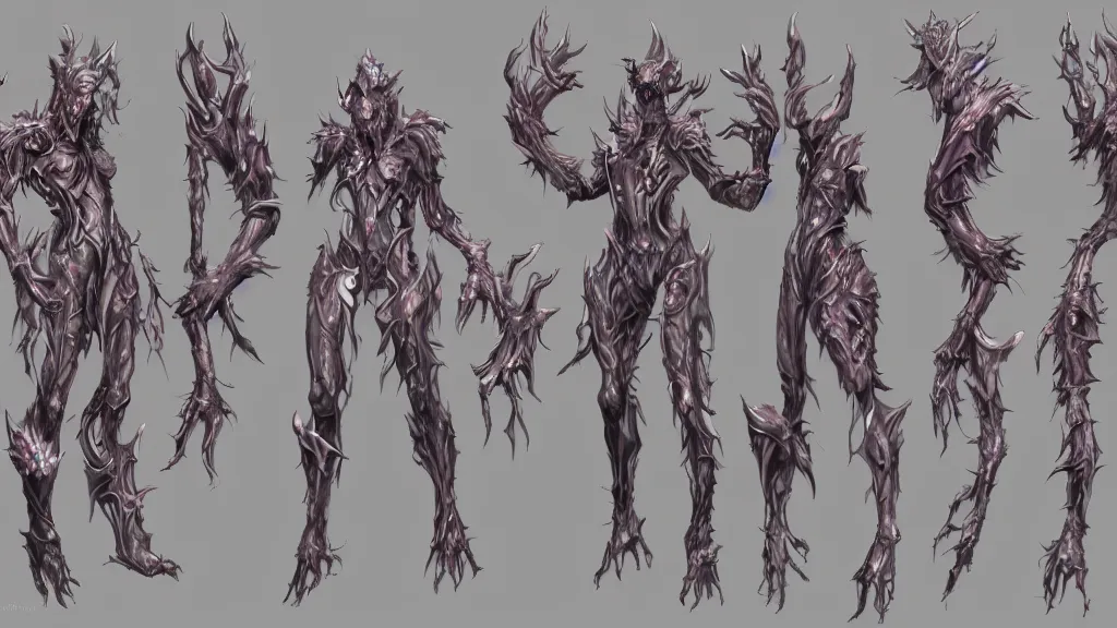 Image similar to a fantasy Bright iridescent ghost demon with four arms character design sheet, trending on artstation