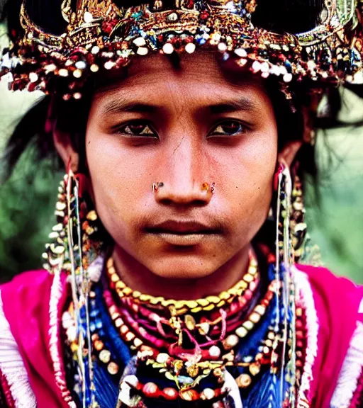 Prompt: portrait_photo_of_a_stunningly beautiful nepalese maiden, symmetrical face, 16th century, hyper detailed by Annie Leibovitz, Steve McCurry, David Lazar, Jimmy Nelsson, professional photography