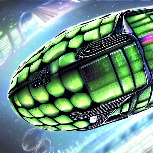 Prompt: Very highly detailed Cybertronic Watermelon space ship. Realistic Concept digital art, epic dimensional light