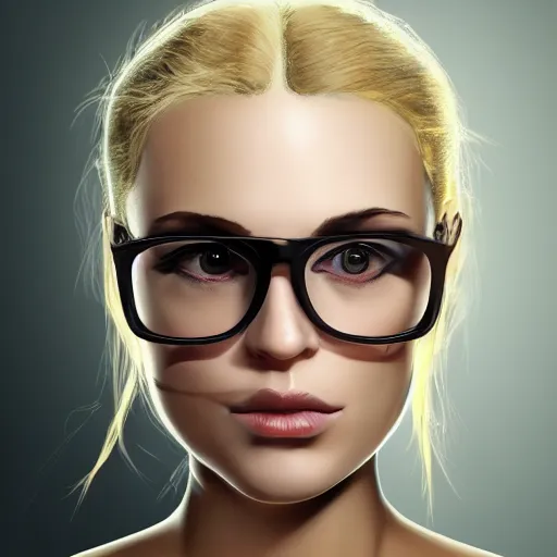 Image similar to a severe french woman with blonde hair tied in a strict bun, spectacles, lots of makeup, rich, character portrait, digital art, high quality, 8 k, detailed, d & d character,