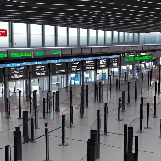 Image similar to 8 k hd detailed octane render of the security line at an airport