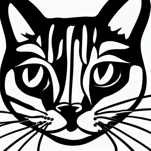 Prompt: minimalistic cat face with black color vector image black and white transparent background,