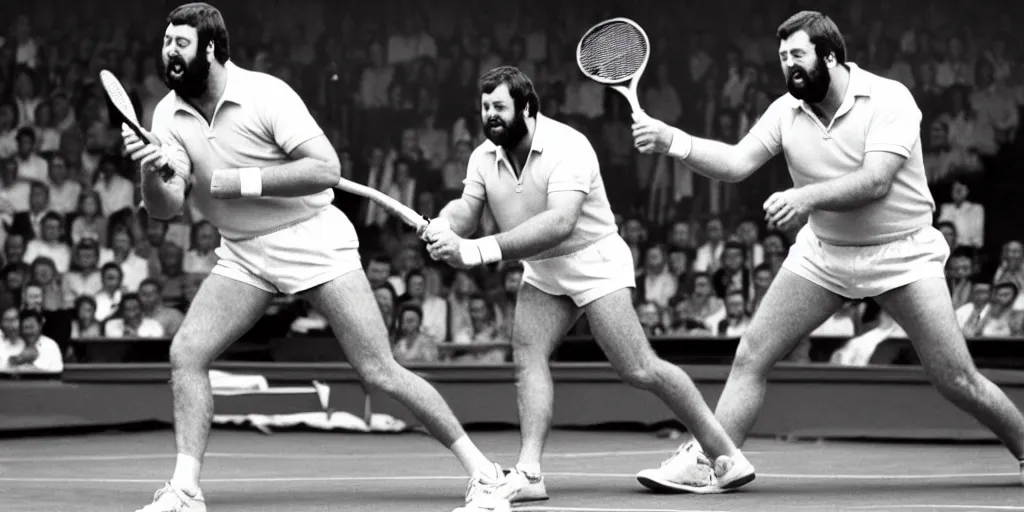 Image similar to photo of geoff capes wiining wimbledon tennis final against steve silk hurley