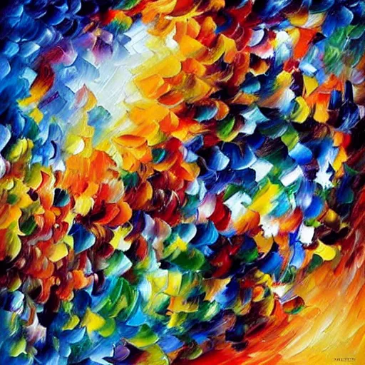 Image similar to a painting by leonid afremov by johannes itten by kenny scharf