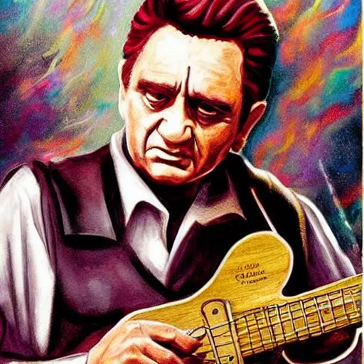 Image similar to fantasy art ultra detailed color johnny cash as a revolutionary war warrior bayoneting a traitor fbi agent