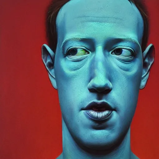 Prompt: zuckerberg as a zdzisław beksinski painting, godlike, surreal