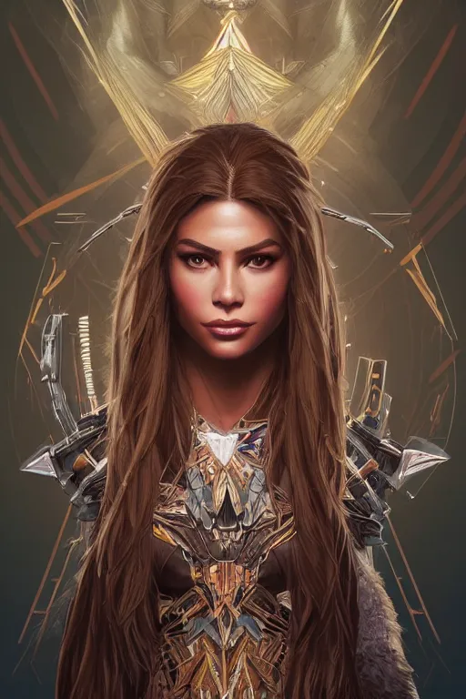 Image similar to symmetry!! portrait of sofia vergara in the style of horizon zero dawn, machine face, intricate, elegant, highly detailed, digital painting, artstation, concept art, smooth, sharp focus, illustration, art by artgerm and greg rutkowski and alphonse mucha, 8 k