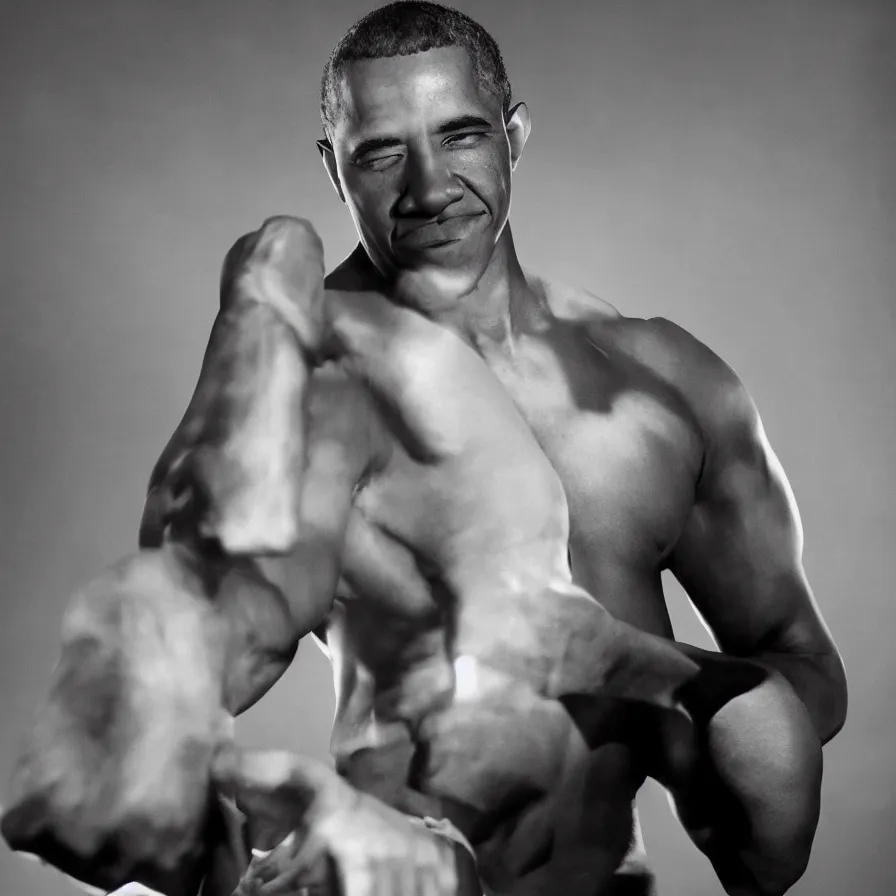 Image similar to award - winning photograph of barack obama!!!!!!! as a wrestler, promotional picture, very highly detailed, cinematic lighting, spotlights, muscular, photo, sharp, clear