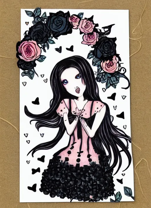 Image similar to goth girlfriend!!!!!!!!!! in the style of 2008 cute card