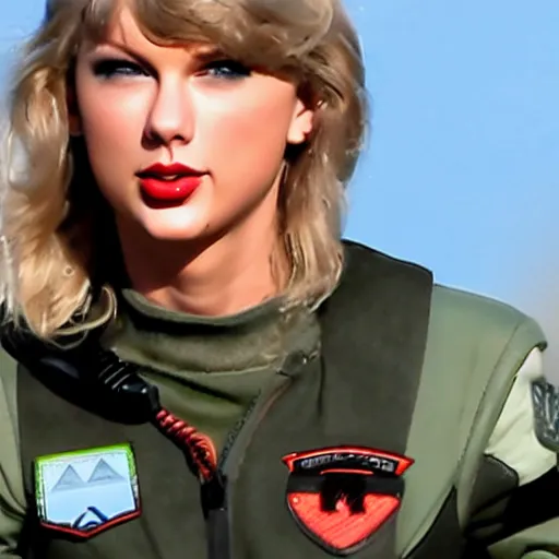 Image similar to taylor swift driving a fighter jet, ultra realistic real image