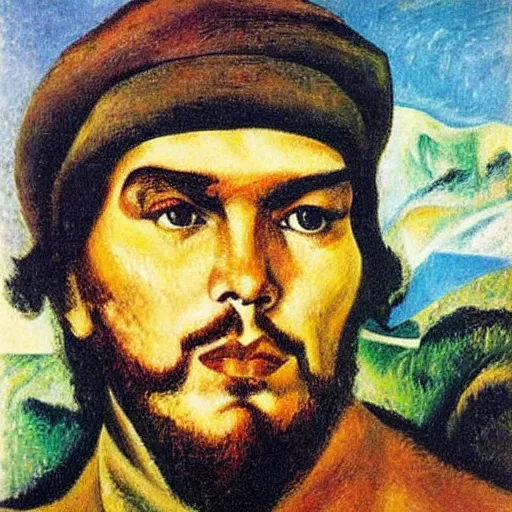 Image similar to a portrait of che guevara in a scenic landscape, by umberto boccioni