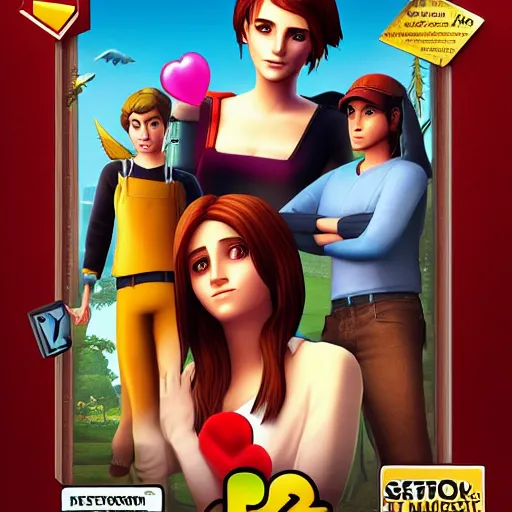 Prompt: ps 2 game box keyart, emma watson the sims, playstation 2, oldschool