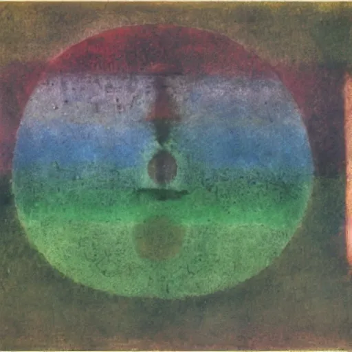 Prompt: archaic symbol for transformation, matte painting by paul klee, shrouded in realistic prismatic smoke