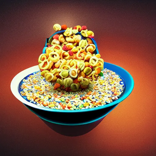 Image similar to surrealist bowl of cereal do not eat