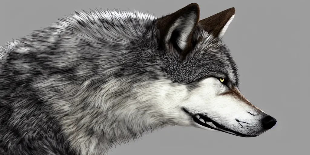 Image similar to a wolf merged with a! crow,! photorealistic, white background