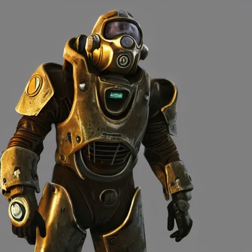 Image similar to Michael Scott in a fallout power armor, fallout4, rtx, raytracing, unreal engine, hyper realistic, sun rays